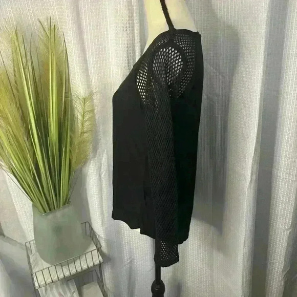 Alexis Women’s M Blouse Open Crochet Knit Long Sleeves Black Tunic Top - Picture 4 of 12